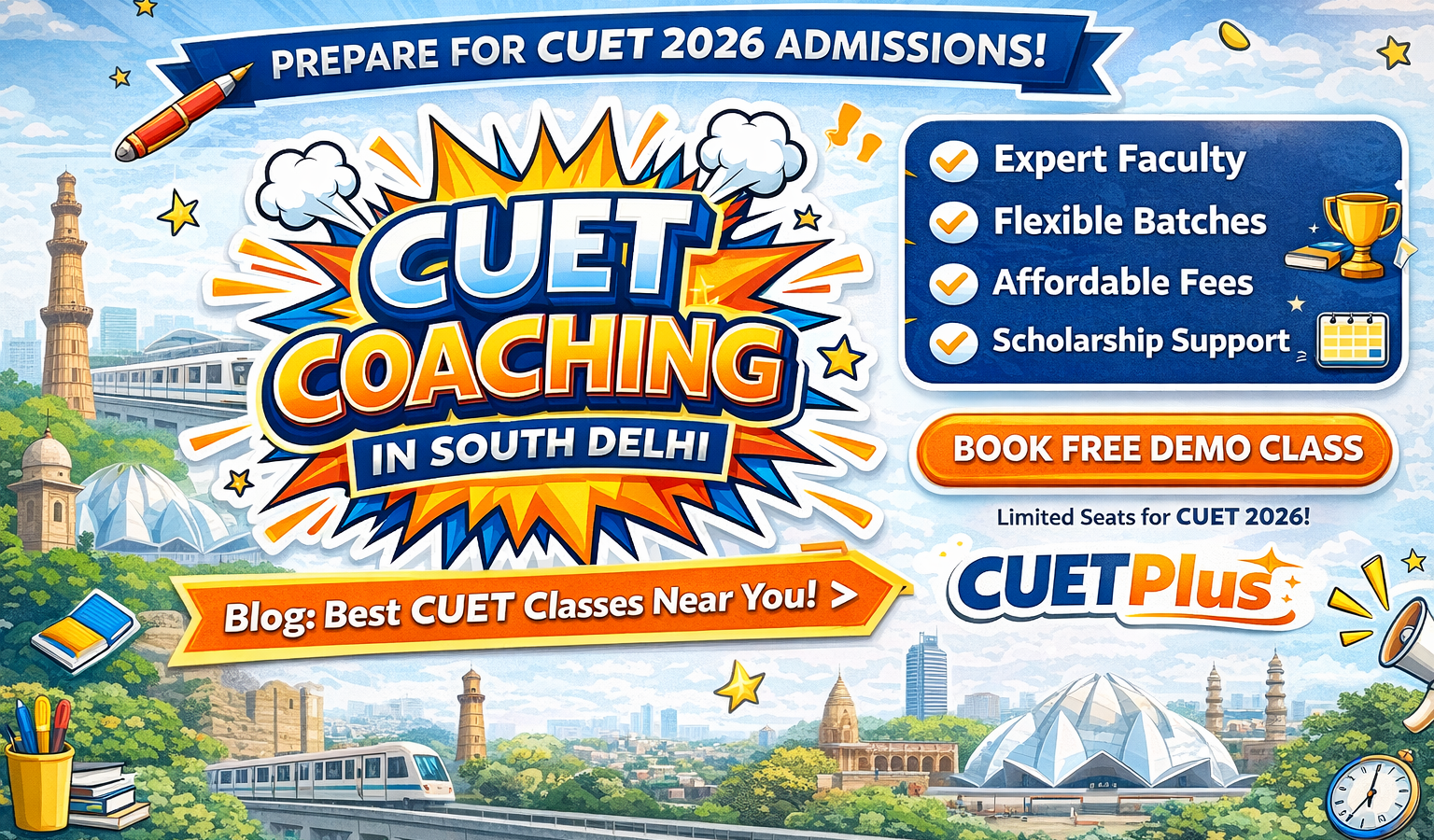 CUET Coaching in Mehrauli, Delhi: Classes, Fees & Scholarships | CUETPlus